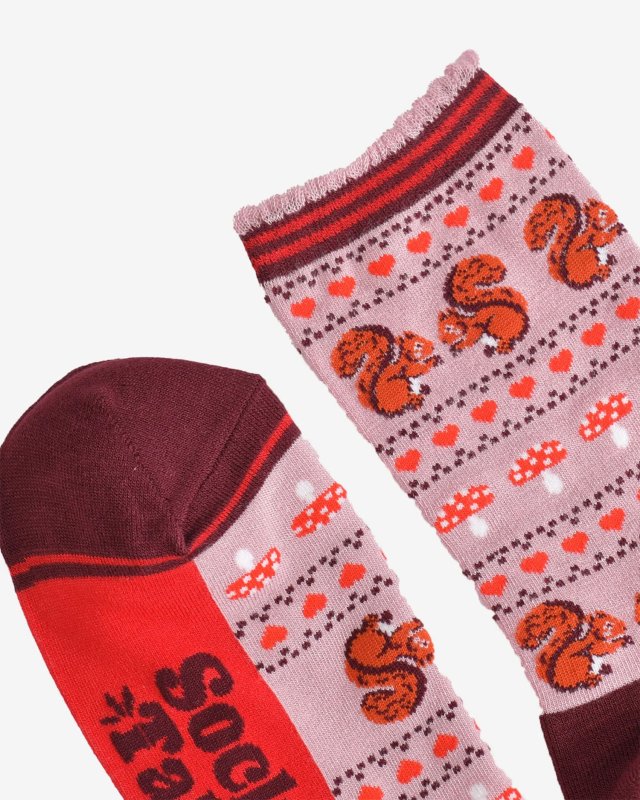 Chaussettes avec des écureuils et des détails rouges