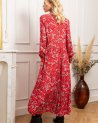 Longue robe rouge fluide à petites fleurs blanches