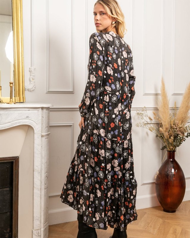Longue robe chemise délavée à fleurs