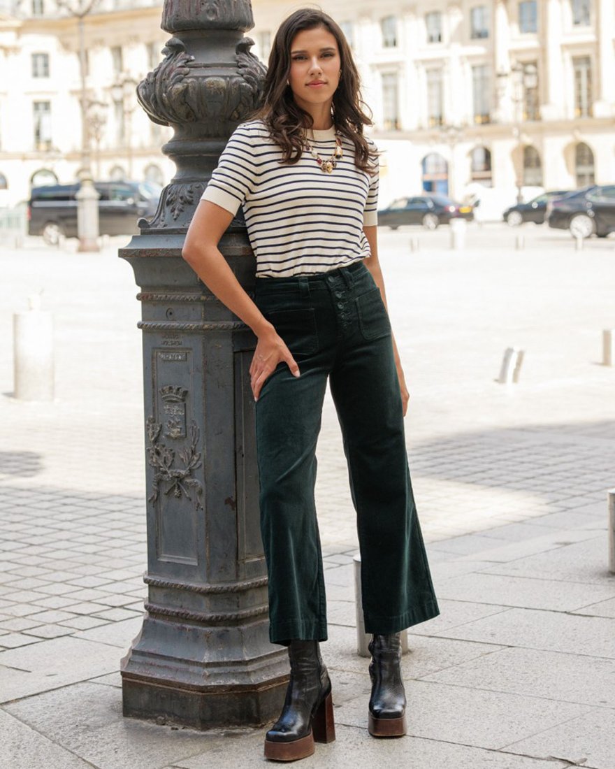 Pantalon Viviane en velours vert sapin