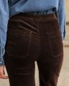 Pantalon à pont Victorine en velours côtelé chocolat