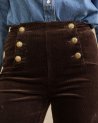Pantalon à pont Victorine en velours côtelé chocolat
