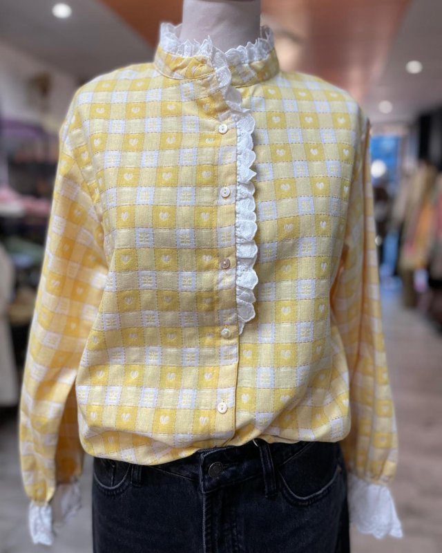 Chemisier en vichy jaune à...