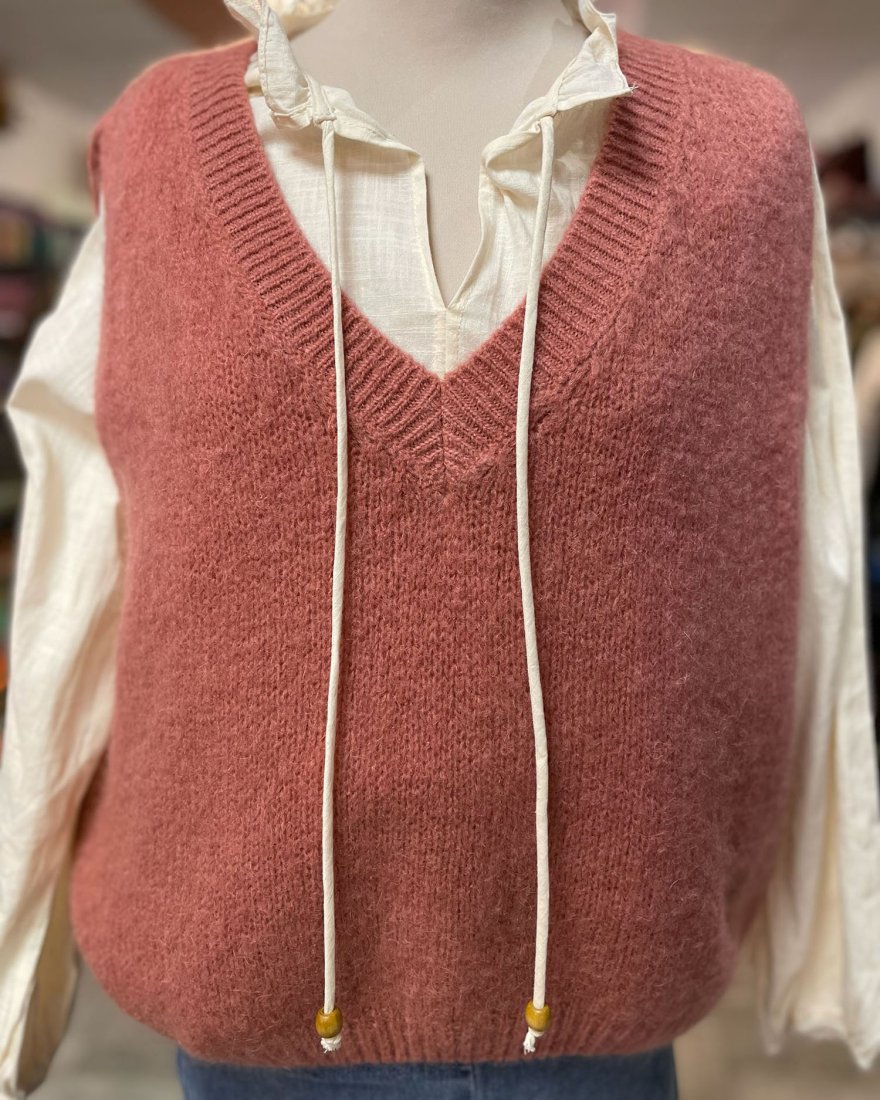 Pull sans manches à col V côtelé