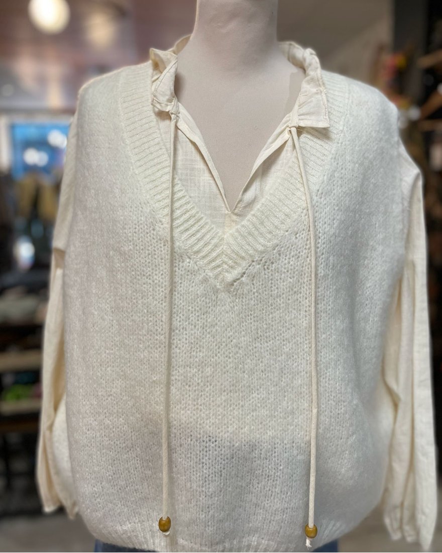 Pull sans manches à col V côtelé