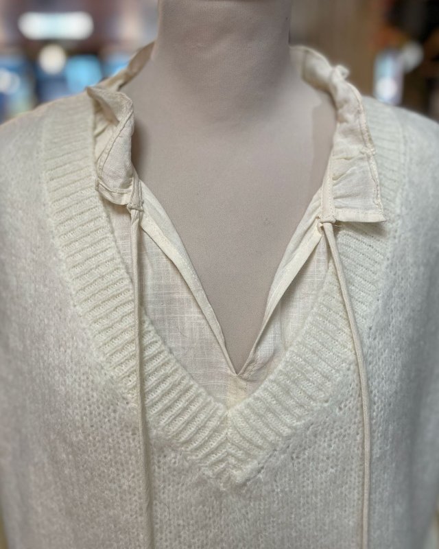 Pull sans manches à col V côtelé