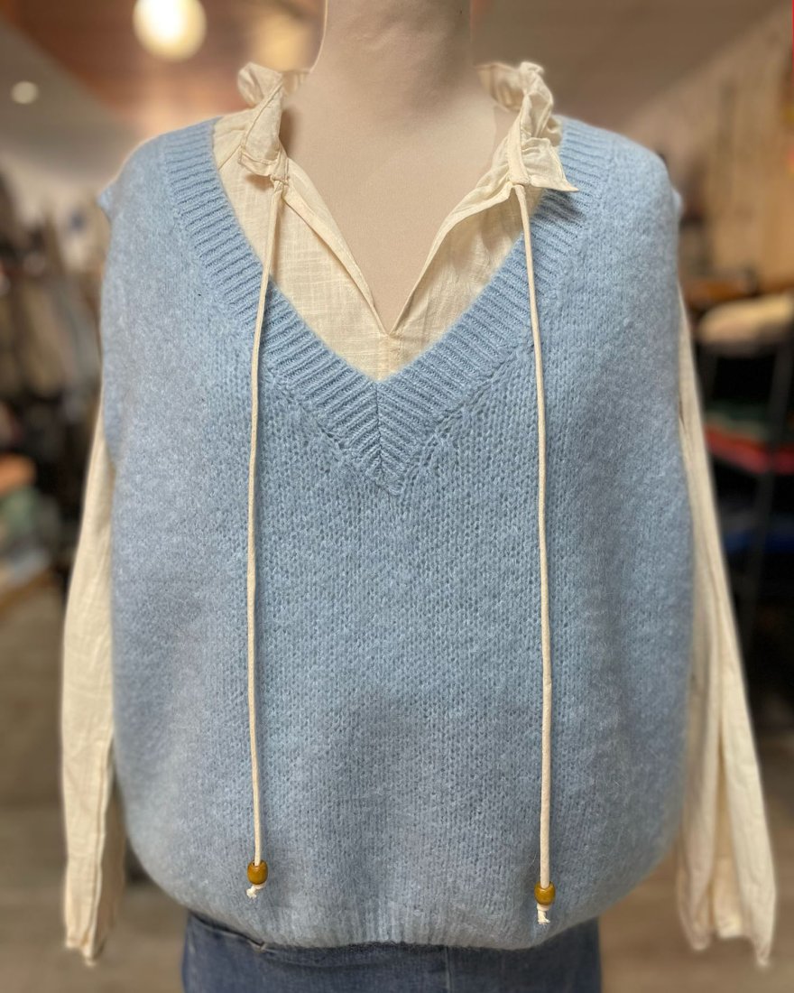 Pull sans manches à col V côtelé