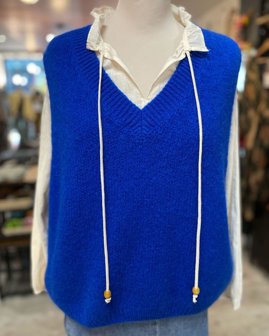 Pull sans manches à col V côtelé