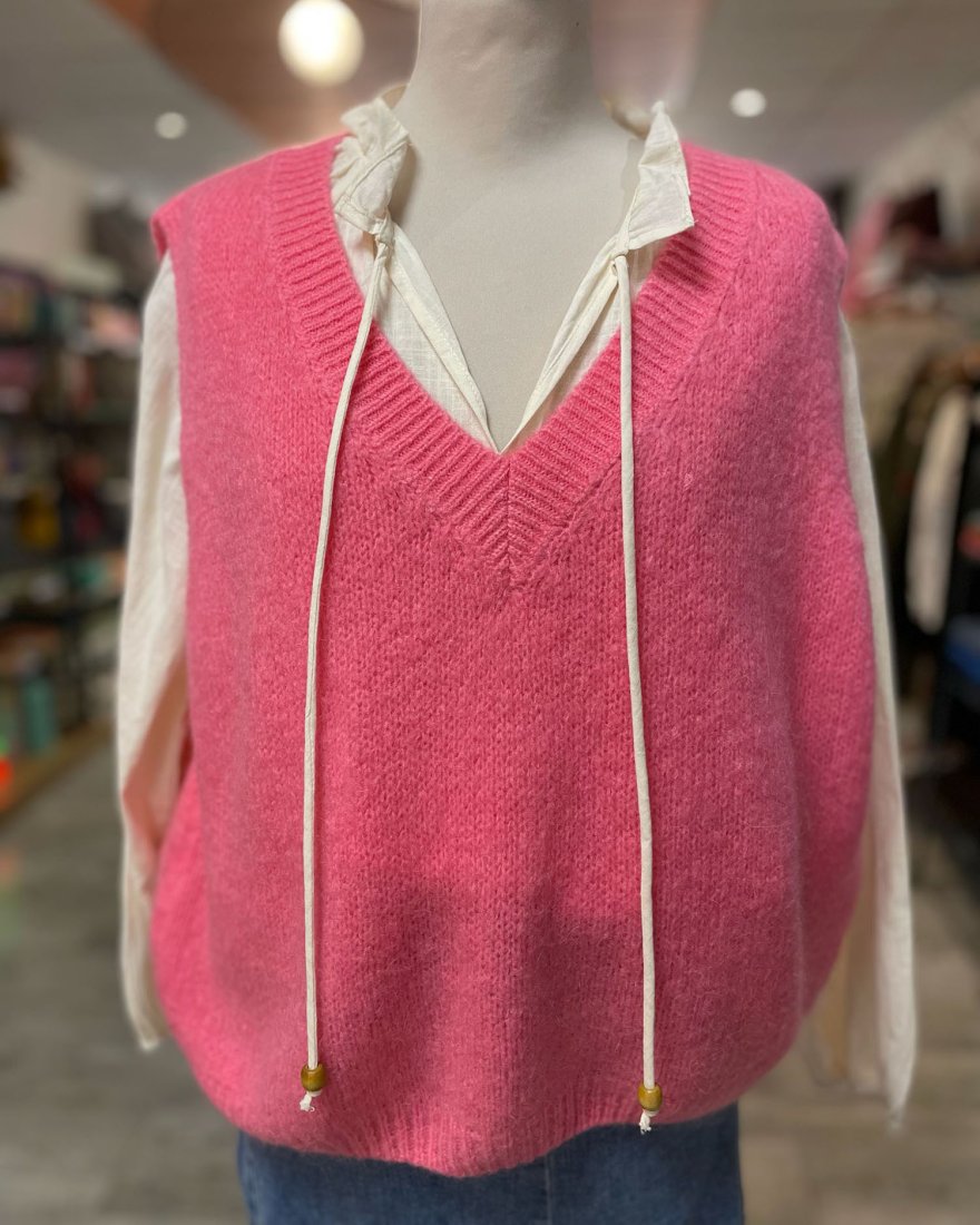 Pull sans manches à col V côtelé