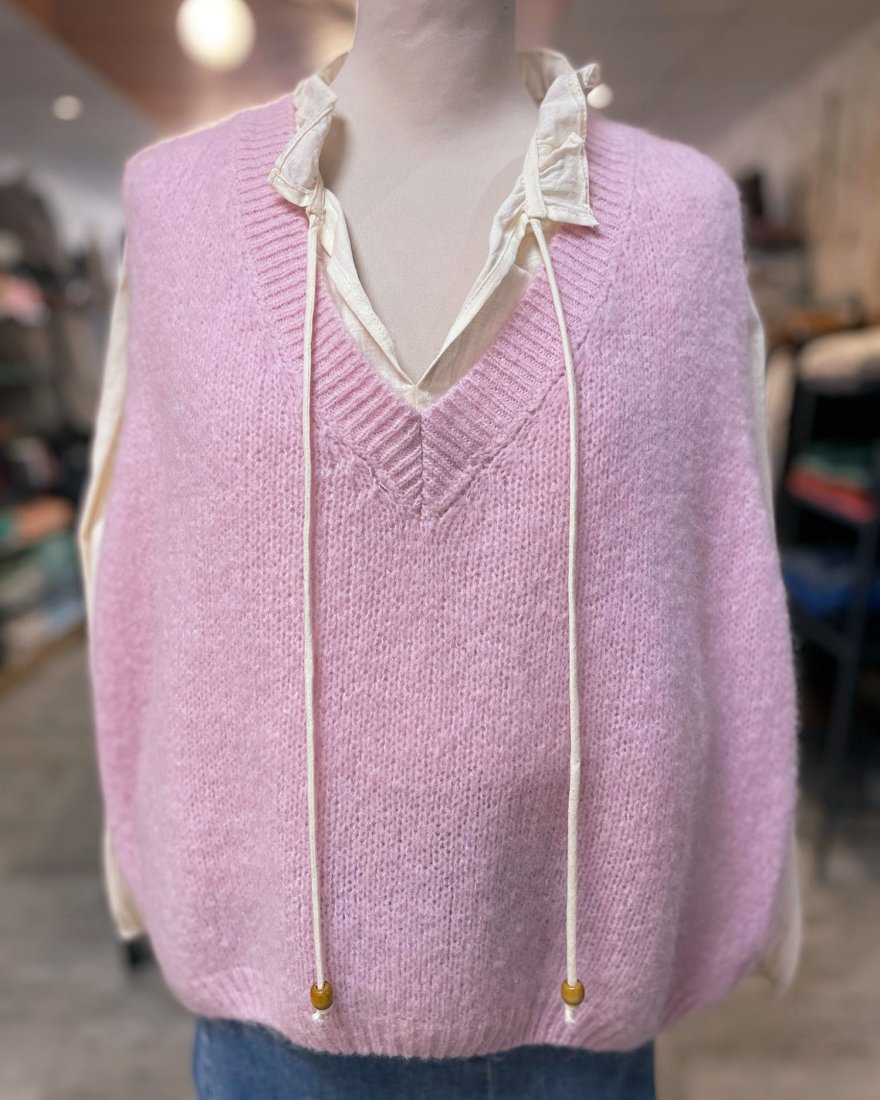 Pull sans manches à col V côtelé