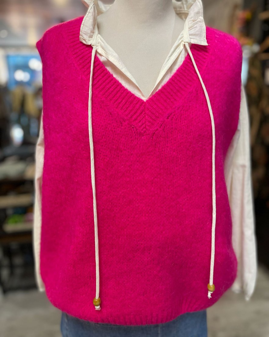 Pull sans manches à col V côtelé