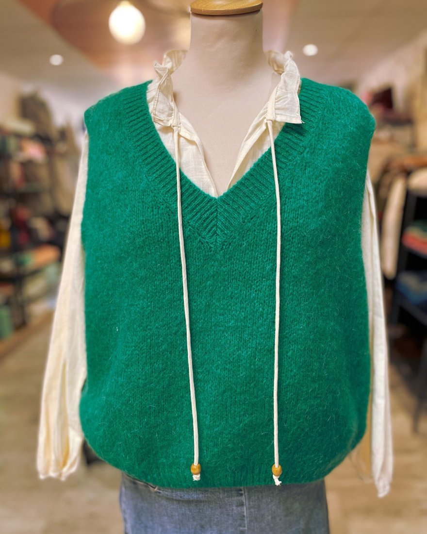 Pull sans manches à col V côtelé