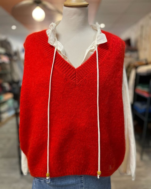 Pull sans manches à col V côtelé