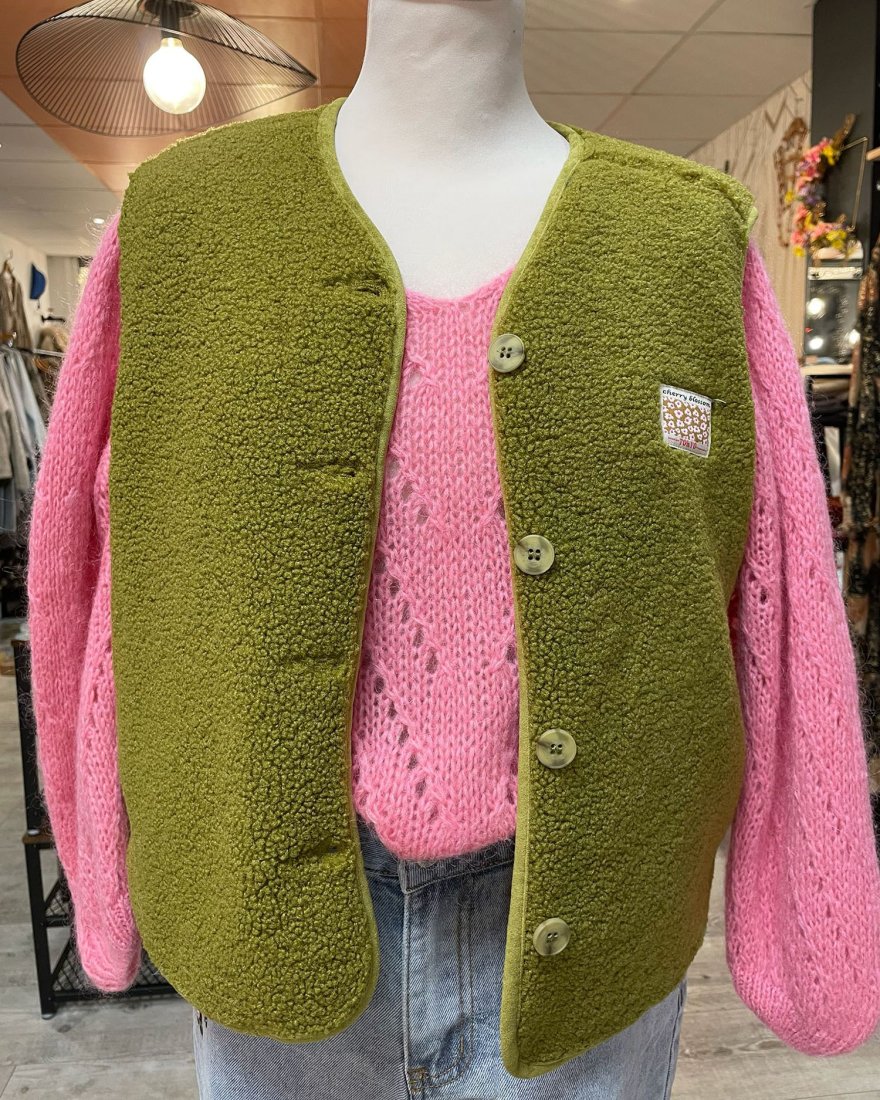 Gilet sans manches en moumoute verte