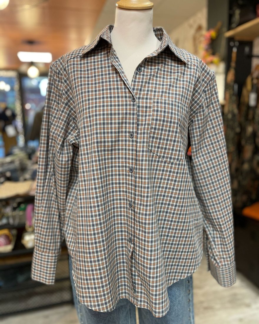 Chemise à carreaux marron et beige