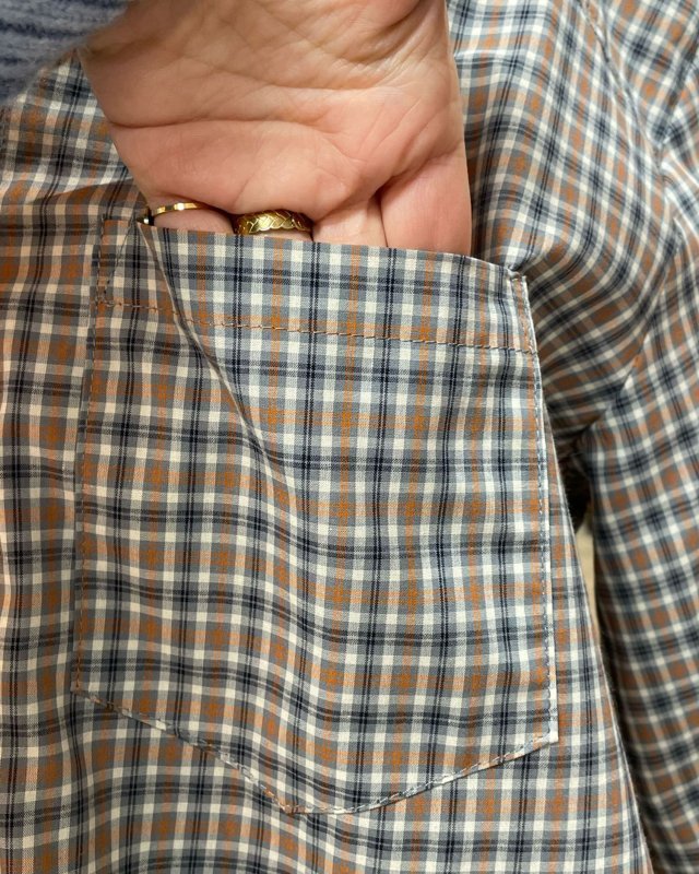 Chemise à carreaux marron et beige