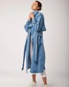 Long trench fendu en jean bleu