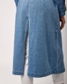 Long trench fendu en jean bleu