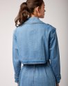 Long trench fendu en jean bleu