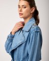 Long trench fendu en jean bleu