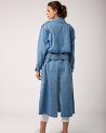 Long trench fendu en jean bleu
