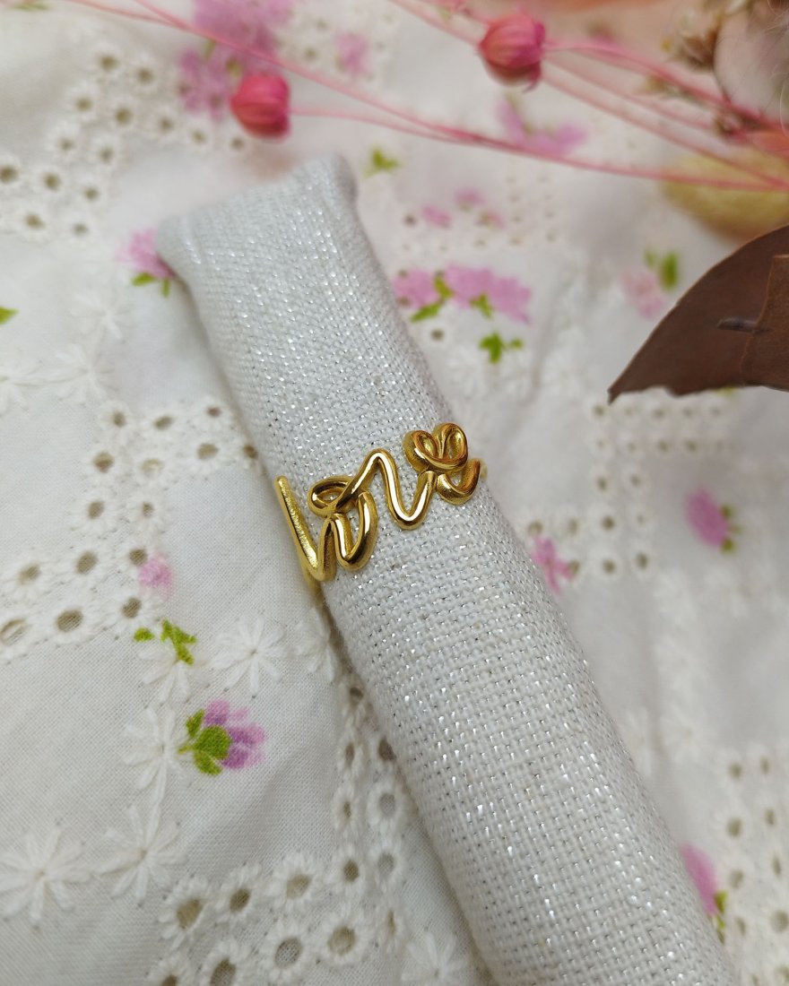 Bague love en acier inoxydable doré