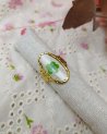 Bague ovale transparente avec une fleur séchée verte