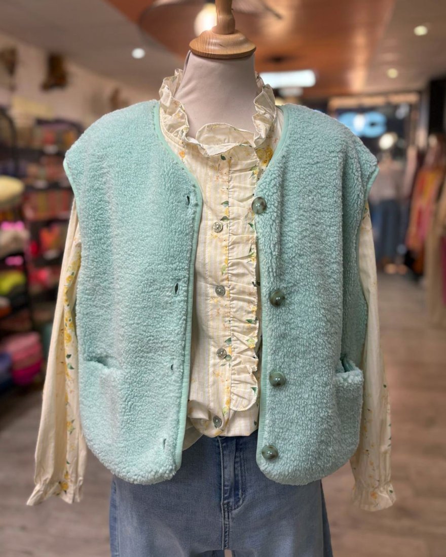 Gilet sans manches en moumoute vert menthe