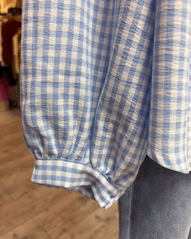 Chemisier ample à motif vichy bleu clair