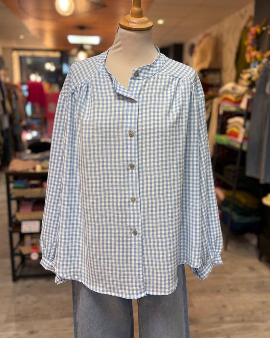 Chemisier ample à motif vichy bleu clair