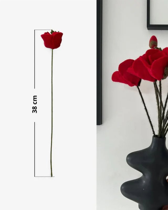 Branche décorative de coquelicot en laine
