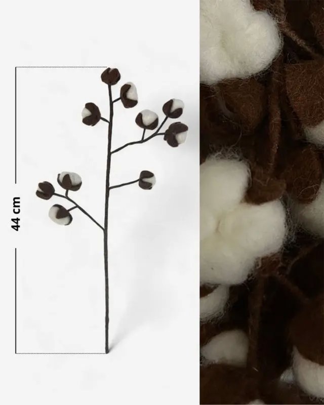 Branche décorative de fleurs de coton en laine