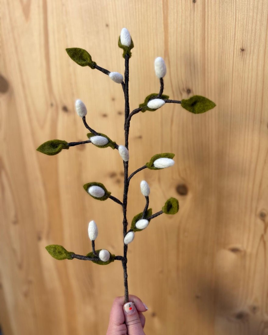 Branche de bourgeons blancs en laine