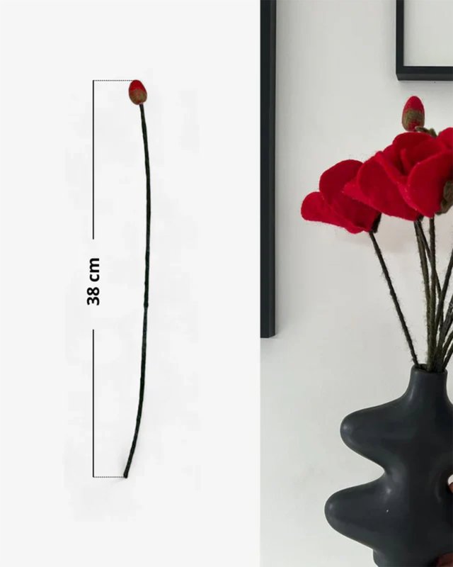 Branche de bourgeon de coquelicot en laine