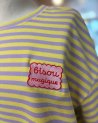 Tee shirt Bisou Magique à rayures jaune et mauve