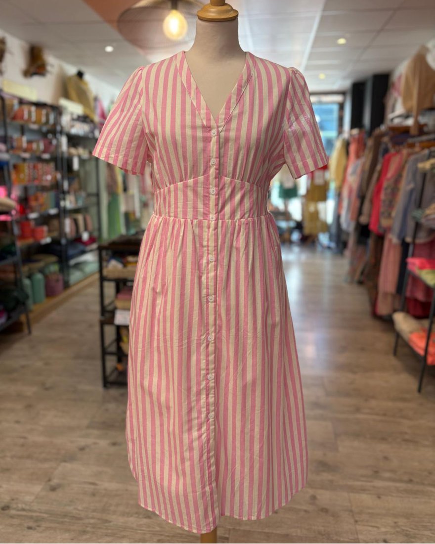 Robe midi à rayures roses et blanches