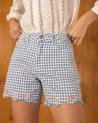 Short vichy à petites fleurs brodées