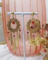 Boucles d'oreilles chandelier dorées à pierre fuchsia