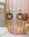 Boucles d'oreilles chandelier dorées à pierre marine