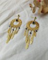 Boucles d'oreilles chandelier dorées à pierre marine