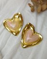 Boucles d'oreilles coeurs dorés et rose nacré