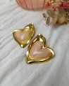 Boucles d'oreilles coeurs dorés et rose nacré