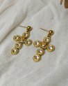 Boucles d'oreilles croix en acier doré et strass