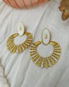 Boucles d'oreilles éventail doré et blanc