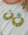 Boucles d'oreilles éventail doré et vert