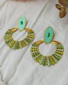 Boucles d'oreilles éventail doré et vert