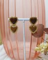 Boucles d'oreilles doubles coeurs marron