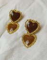 Boucles d'oreilles doubles coeurs marron