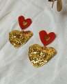 Boucles d'oreilles à coeur rouge et coeur martelé