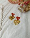 Boucles d'oreilles à coeur rouge et coeur martelé